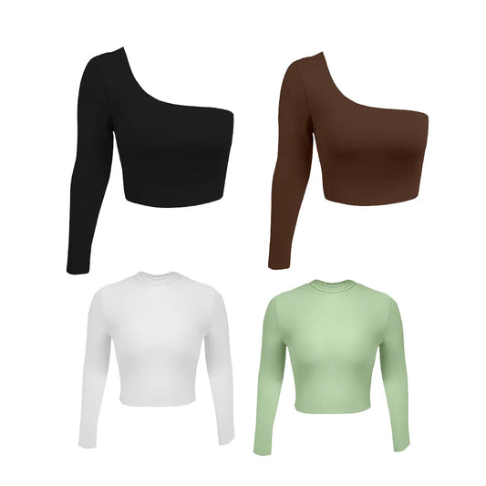 PAGA 2 LLEVA 4 CROPTOP MANGA LARGA - ANNA (NEGRO, CHOCOLATE) SOFIA (BLANCO, VERDE MANZANA)