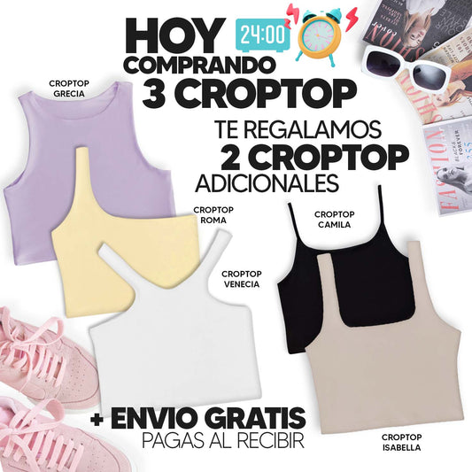 PAGA 3 CROPTOP Y LLEVA 5 (VARIADOS) - GRECIA (LILA) ISABELLA (CAMEL) ROMA (AMARILLO) CAMILA (NEGRO) VENECIA (BLANCO)