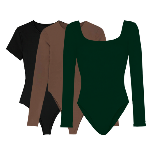 PACK 3 BODYS PREMIUM - BIANCA CHOCOLATE – VALENTINA VERDE MILITAR – ANDREA NEGRO