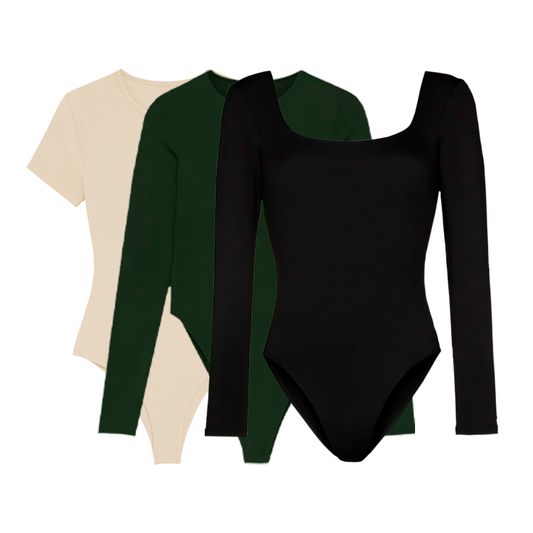 PACK 3 BODYS PREMIUM - BIANCA VERDE MILITAR – VALENTINA NEGRO – ANDREA CAMEL