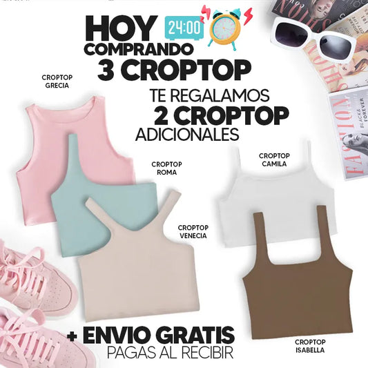PAGA 3 CROPTOP Y LLEVA 5 (VARIADOS) -GRECIA (ROSADO) ROMA (OLIVA) VENECIA (CAMEL) CAMILA (BLANCO) ISABELLA (CHOCOLATE)