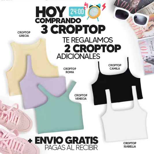 PAGA 3 CROPTOP Y LLEVA 5 (VARIADOS) - GRECIA (AMARILLO) ISABELLA (BLANCO) ROMA (LILA) CAMILA (NEGRO) VENECIA (OLIVA)