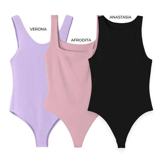 3PACK BODYS - ANASTASIA (NEGRO) AFRODITA (ROSADO) VERONA (LILA)