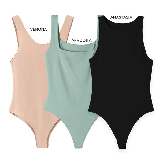 3PACK BODYS - ANASTASIA (NEGRO) AFRODITA (OLIVA) VERONA (CAMEL)