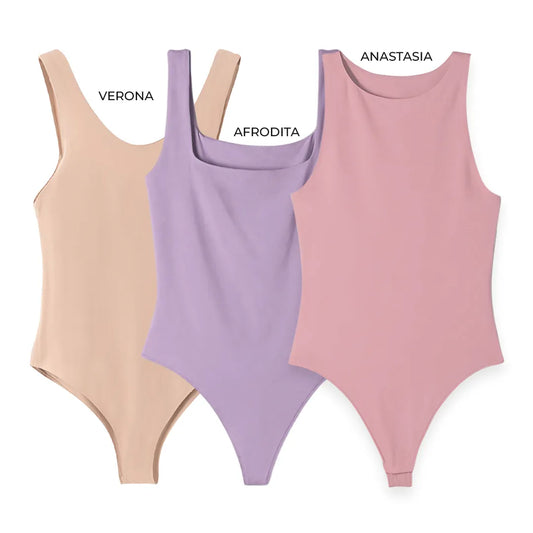 3PACK BODYS - ANASTASIA (ROSADO) AFRODITA (LILA) VERONA (CAMEL)