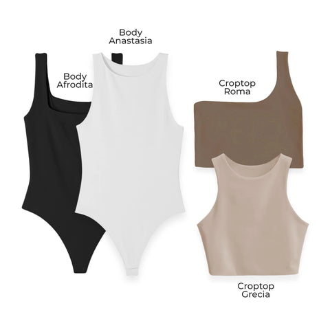 LLEVA 2 BODYS + 2 CROPTOP (REGALO) - AFRODITA (NEGRO) ANASTASIA (BLANCO) ROMA (CHOCOLATE) GRECIA (CAMEL)