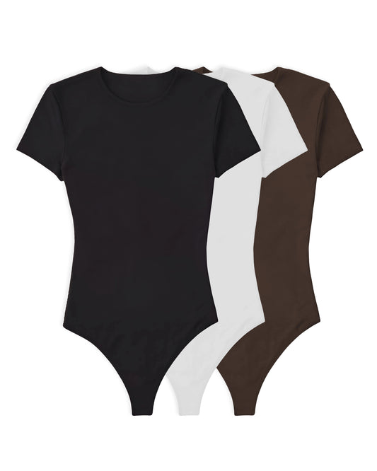 3PACK BODYS - ANDREA MANGA CORTA (NEGRO, BLANCO, CHOCOLATE)