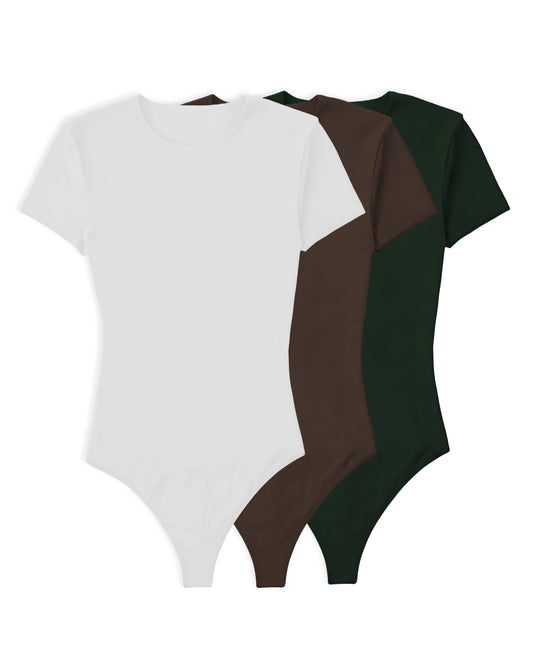 3PACK BODYS - ANDREA MANGA CORTA (BLANCO, CHOCOLATE, VERDE MILITAR)