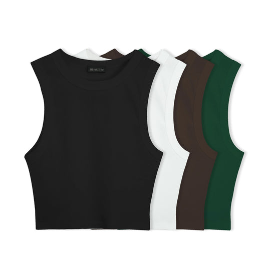 4 PACK CROPTOP SARA RIB ESQUELETO (NEGRO, BLANCO, CHOCOLATE, VERDE OSC)