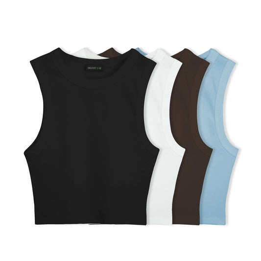 4 PACK CROPTOP SARA RIB ESQUELETO (NEGRO, BLANCO, CHOCOLATE, AZUL CIELO)