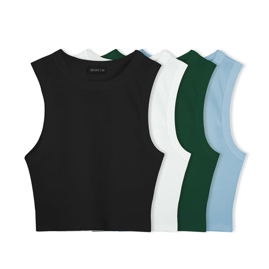 4 PACK CROPTOP SARA RIB ESQUELETO (NEGRO, BLANCO, VERDE OSC, AZUL CIELO)