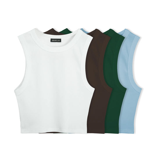 4 PACK CROPTOP SARA RIB ESQUELETO (BLANCO, CHOCOLATE, VERDE OSC, AZUL CIELO)