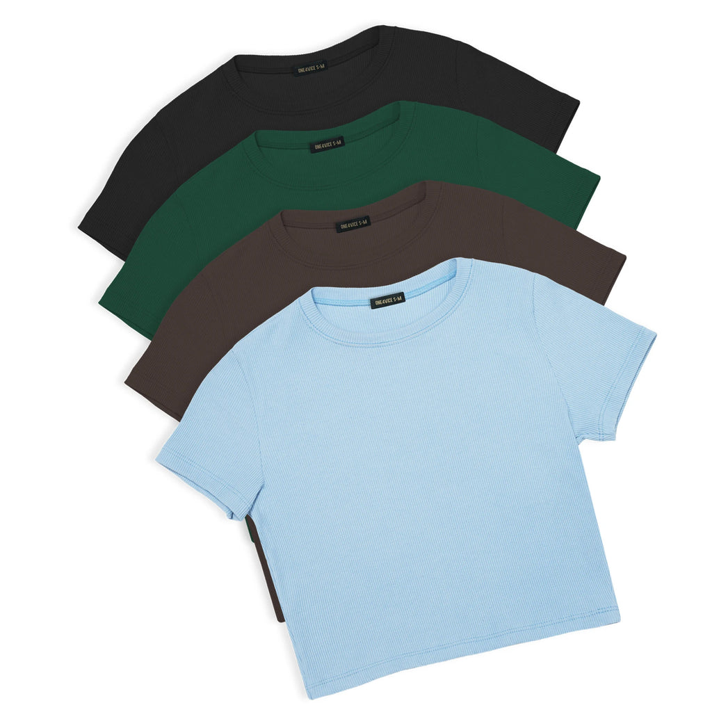 4PACK TOP VALERIA (MANGA CORTA) RIB PREMIUM - (NEGRO, CHOCOLATE, VERDE OSCURO, AZUL CIELO)