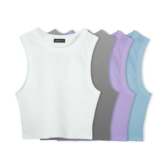 4 PACK CROPTOP SARA RIB ESQUELETO (GRIS, BLANCO, LILA, AZUL CIELO)