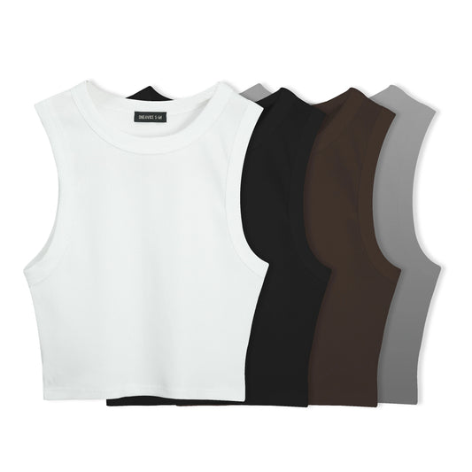 4 PACK CROPTOP SARA RIB ESQUELETO (GRIS, BLANCO, NEGRO, CHOCOLATE)