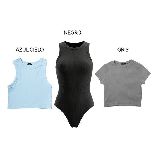 PACK RIB PREMIUM - SARA AZUL CIELO – VICTORIA NEGRO – VALERIA GRIS