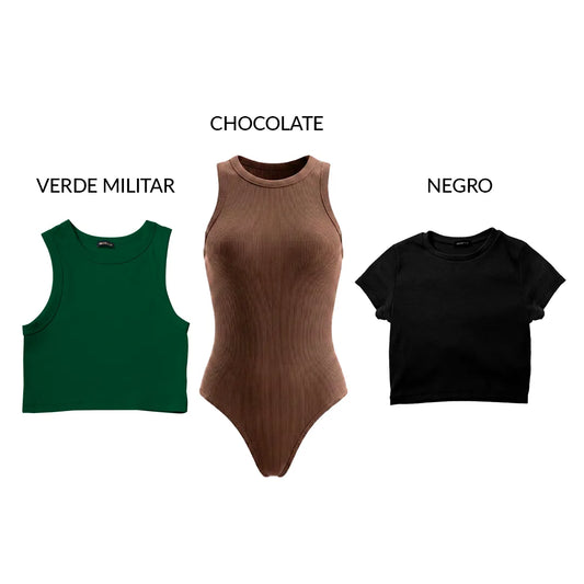 PACK RIB PREMIUM - SARA VERDE MILITAR – VICTORIA CHOCOLATE – VALERIA NEGRO