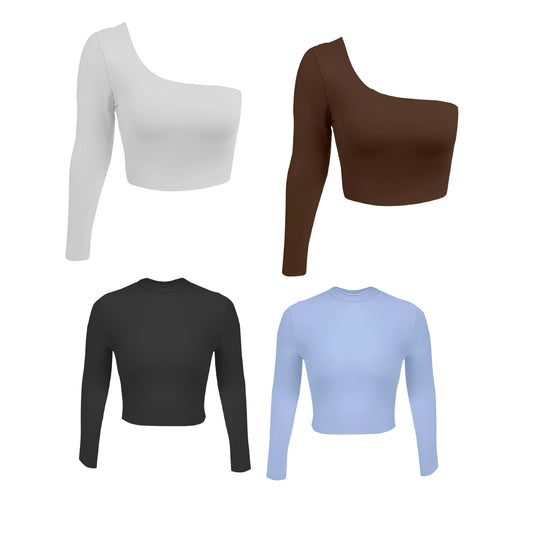 PAGA 2 LLEVA 4 CROPTOP MANGA LARGA - ANNA (BLANCO, CHOCOLATE) SOFIA (NEGRO, AZUL CIELO)