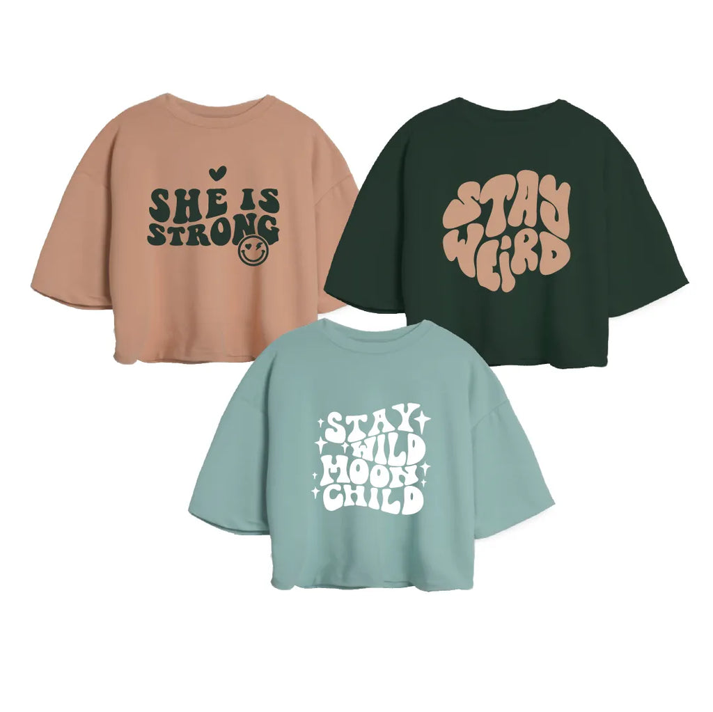 3PACK OVERSIZE ESTAMPADA DAMA (COCOA/ VERDE MILITAR/ STRONG + VERDE MILITAR/ CAMEL WEIRD + OLIVA/ BLANCO CHILD)