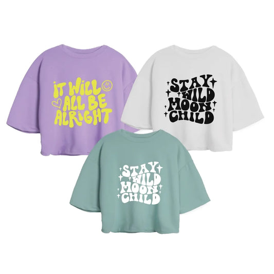 3PACK OVERSIZE ESTAMPADA DAMA (OLIVA/ BLANCO/ WILD + BLANCO/ NEGRO/ CHILD + LILA/ AMARILLO/ ALL BE)