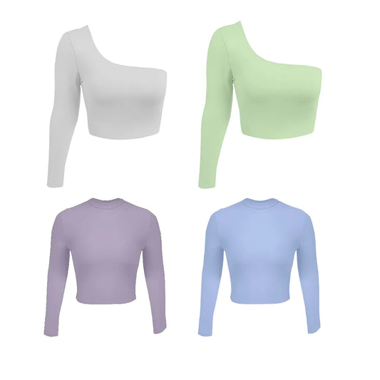 PAGA 2 LLEVA 4 CROPTOP MANGA LARGA - ANNA (BLANCO, VERDE MANZANA) SOFIA (LILA, AZUL CIELO)