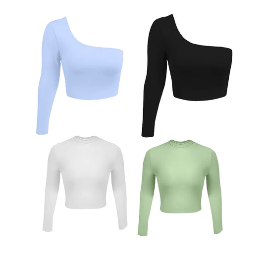 PAGA 2 LLEVA 4 CROPTOP MANGA LARGA - ANNA (AZUL CIELO, NEGRO) SOFIA (BLANCO, VERDE MANZANA)