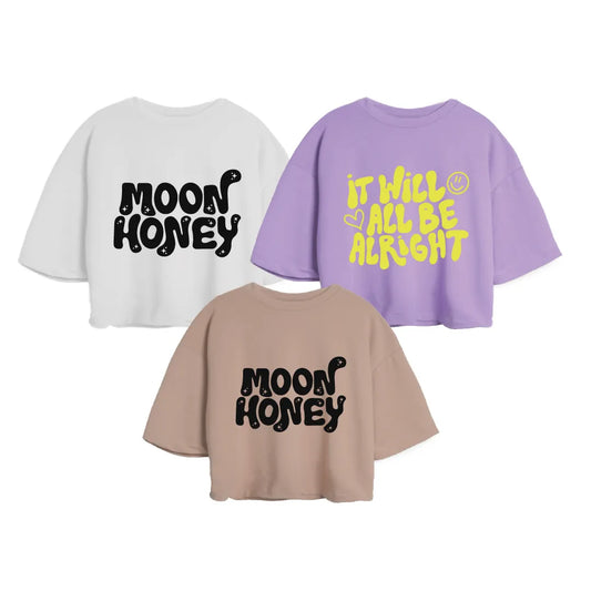 3PACK OVERSIZE ESTAMPADA DAMA (CAMEL/NEGRO MOON + BLANCO/NEGRO HONEY + LILA/AMARILLO)