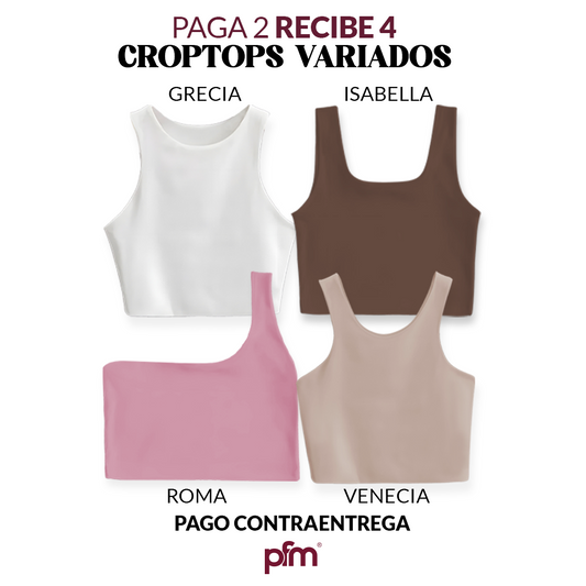 PAGA 2 CROPTOP Y LLEVA 4 (VARIADOS) - GRECIA (BLANCO) ISABELLA (CHOCOLATE) ROMA (ROSADO) VENECIA (CAMEL)