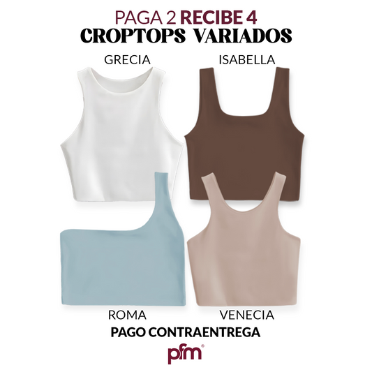 PAGA 2 CROPTOP Y LLEVA 4 (VARIADOS) - GRECIA (BLANCO) ISABELLA (CHOCOLATE) ROMA (OLIVA)  VENECIA (CAMEL)