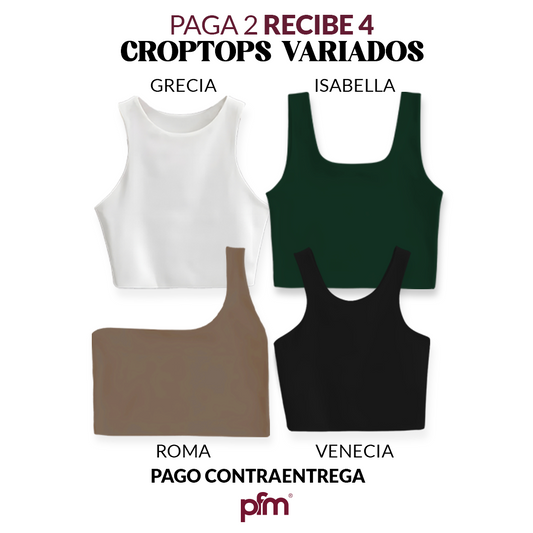 PAGA 2 CROPTOP Y LLEVA 4 (VARIADOS) - GRECIA (BLANCO) ISABELLA (VERDE MILITAR) ROMA (CHOCOLATE)  VENECIA (NEGRO)
