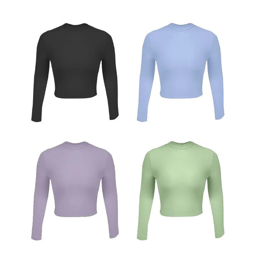 PAGA 2 LLEVA 4 CROPTOP MANGA LARGA SOFIA (NEGRO, AZUL CIELO, LILA, VERDE MANZANA)