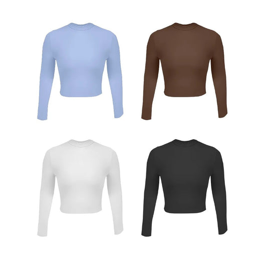 PAGA 2 LLEVA 4 CROPTOP MANGA LARGA SOFIA (AZUL CIELO, CHOCOLATE, BLANCO, NEGRO)