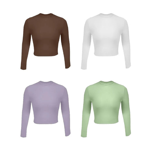 PAGA 2 LLEVA 4 CROPTOP MANGA LARGA SOFIA (CHOCOLATE, BLANCO, LILA, VERDE MANZANA)