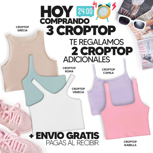 PAGA 3 CROPTOP Y LLEVA 5 (VARIADOS) - GRECIA (CAMEL) ROMA (OLIVA) VENECIA (BLANCO) CAMILA (LILA) ISABELLA (ROSADO)