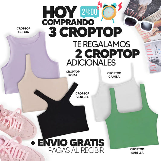 PAGA 3 CROPTOP Y LLEVA 5 (VARIADOS) - GRECIA (LILA) ROMA (CAMEL) VENECIA (NEGRO) CAMILA (BLANCO) ISABELLA (VERDE A)